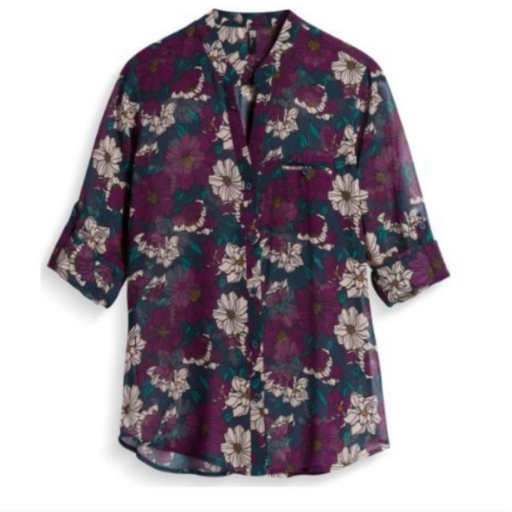 KUT From The Kloth NWT Sinclair Purple Floral Print Long Sleeve Blouse Sz Medium